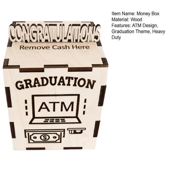 Yousheng Wooden Graduation Money Gift Box ATM Cash Container Piggy Bank Congratulation Card Holder Money Saving Jar Grad Party Desktop Decoration