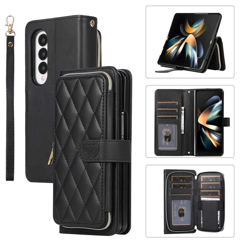 For Samsung Z Fold 5 Cover Phone Case Leather Card Slot Case, for Galaxy Fold 4/Fold 6/Fold 7 Zipper Flip case Pouch