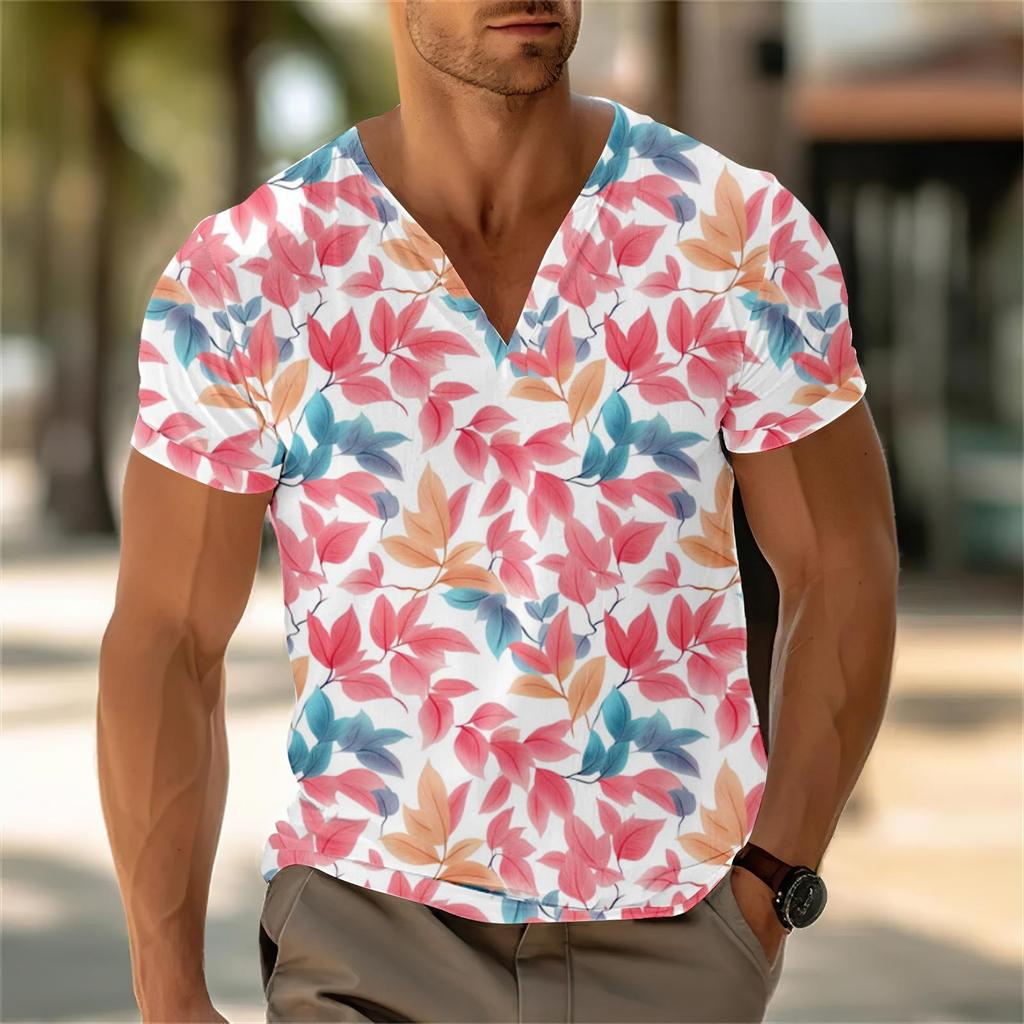 Мужской повседневный топ с V-образным вырезом и короткими рукавами, свободный повседневный модный топ для отдыха