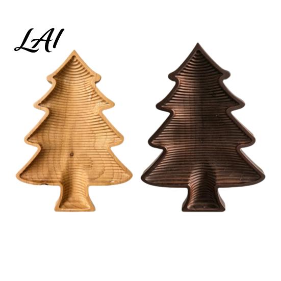 Wooden Snack Tray for Home Christmas Tree Serving Tray Candy Nut Dish Xmas Tree‑Shaped Storage Creative Organizer Guests Plate Decorative