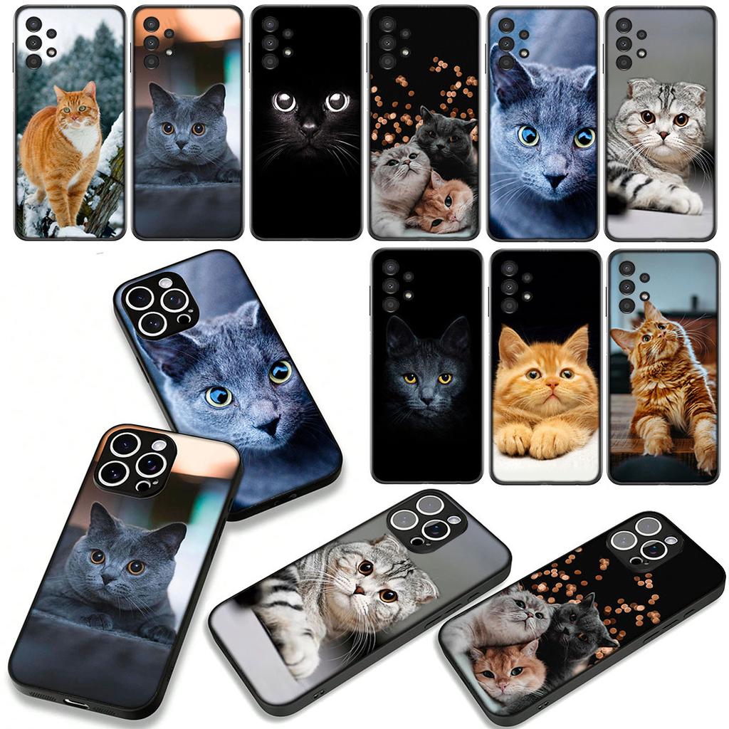 Синий кот с зелеными глазами Мяу Чехол для Samsung Galaxy A07 A13 A12 A14 A23 A42 A50 A51 A52 A53 A70 A71 A72 A21S A04 Note 20 9 8 10