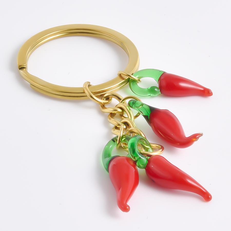 Waterproof No Fade Stainless Steel Pepper/Chilli Keychain Food Pendant Hang Keyrings For Women Men Handbag Backpack Jewelry Gift