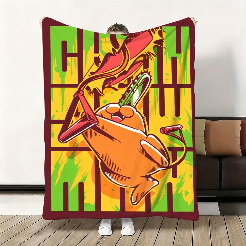 Anime P-Pochita Cute Throw Soft Flannel Blanket Warm Knee Skin-Friendly Throw for Sofa Office Bed Traveling Winter Oversize