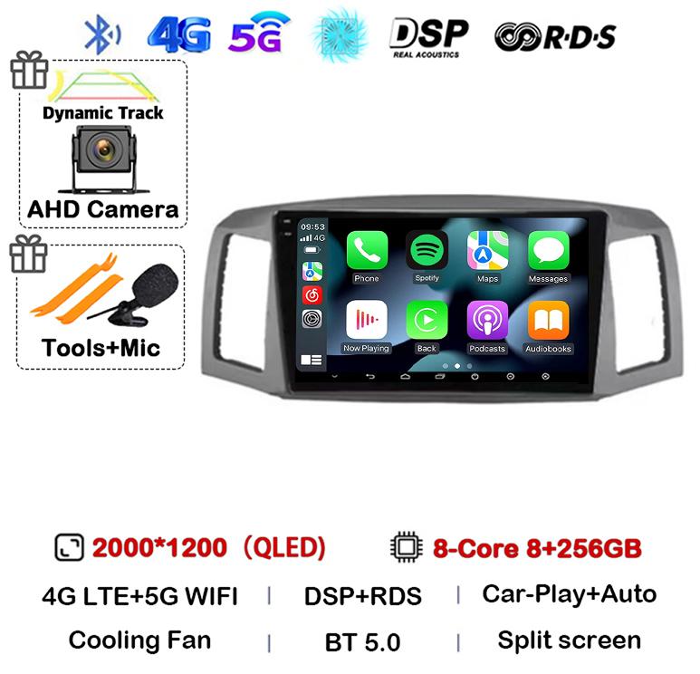 Android 14 Carplay Auto WIFI+4G для JEEP Grand Cherokee 2004 2005 2006 2007 Автомобильный радиоприемник Мультимедиа Видеоплеер GPS Стерео Аудио