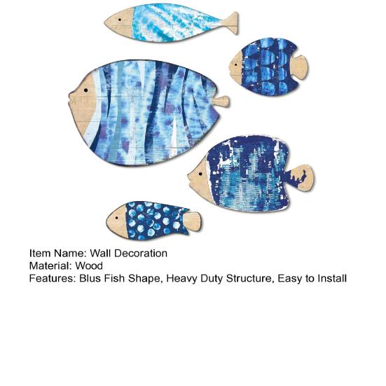 5Pcs/Set Wooden Fish Wall Decoration Farmhouse Rustic Nautical Blue Fish Wall Art Sculpture Home Living Room Bathroom Wall Decorative Sign
