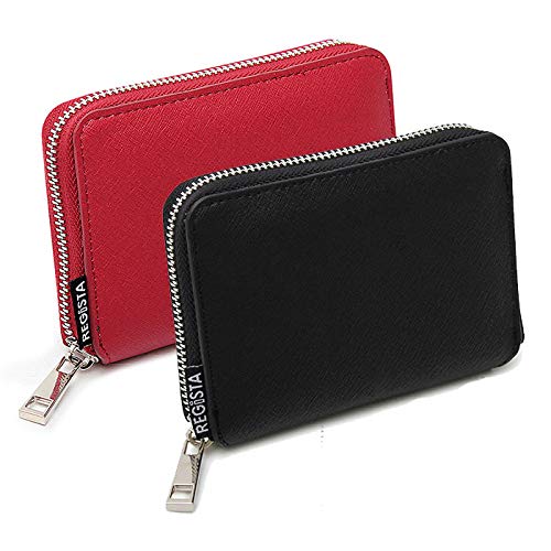 [Register] Men's Bifold Mini Wallet with Box-Shaped Coin Purse and Zipper, Saffiano, Black, Free Size