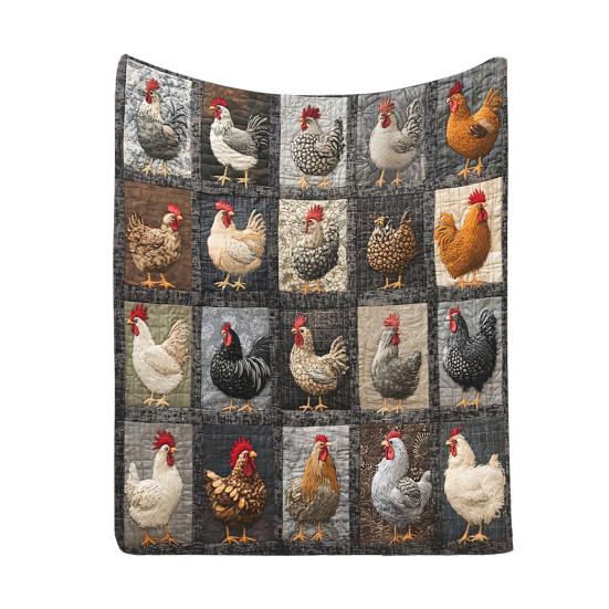 Плед с принтом «клетка», петух, фермерский дом, флисовое одеяло, винтажный принт с курицей, уютное одеяло-плед, фермерское лоскутное одеяло для дома, кровати, дивана, подарок на новоселье