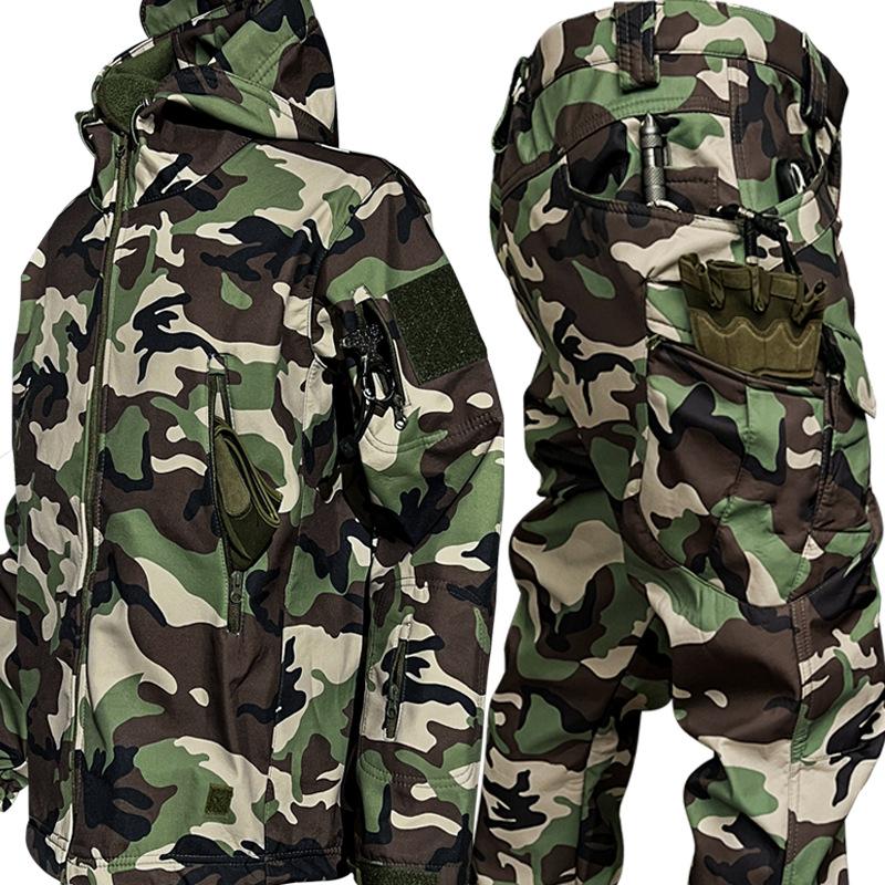 Тактический камуфляжный плащ Shark Skin, водонепроницаемый теплый костюм Soft Shell, куртка и брюки для мужчин и женщин из спецназа