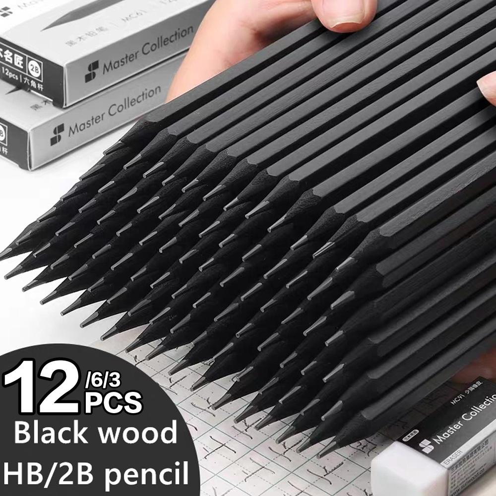 3/6/12 Pcs Black Wood Pencil HB/2B Black Pencil Safe Environmentally Friendly and Non-toxic Used for Daily Writing and Drawing Notes