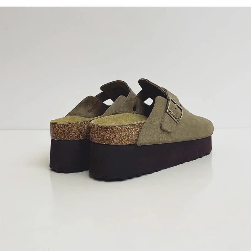 Женские кожаные клоги Sangpo с пробковой поддержкой свода стопы, тапочки с толстой подошвой, увеличивающие рост на 6 см, для ношения на улице.