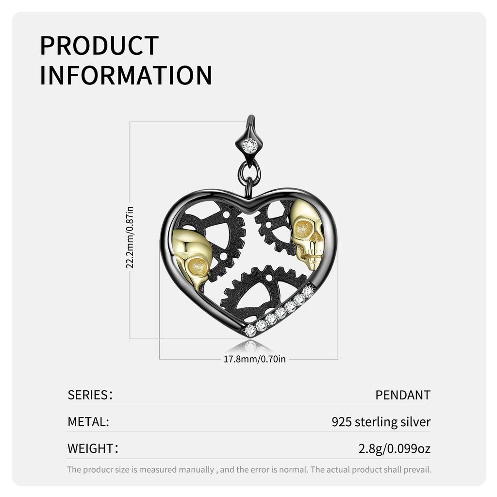Skeleton Time Gear Wheel Skull Pendants for Necklace Real 925 Sterling Silver CZ Necklaces Castle Pendant Jewelry for Women Fashion Halloween Gift