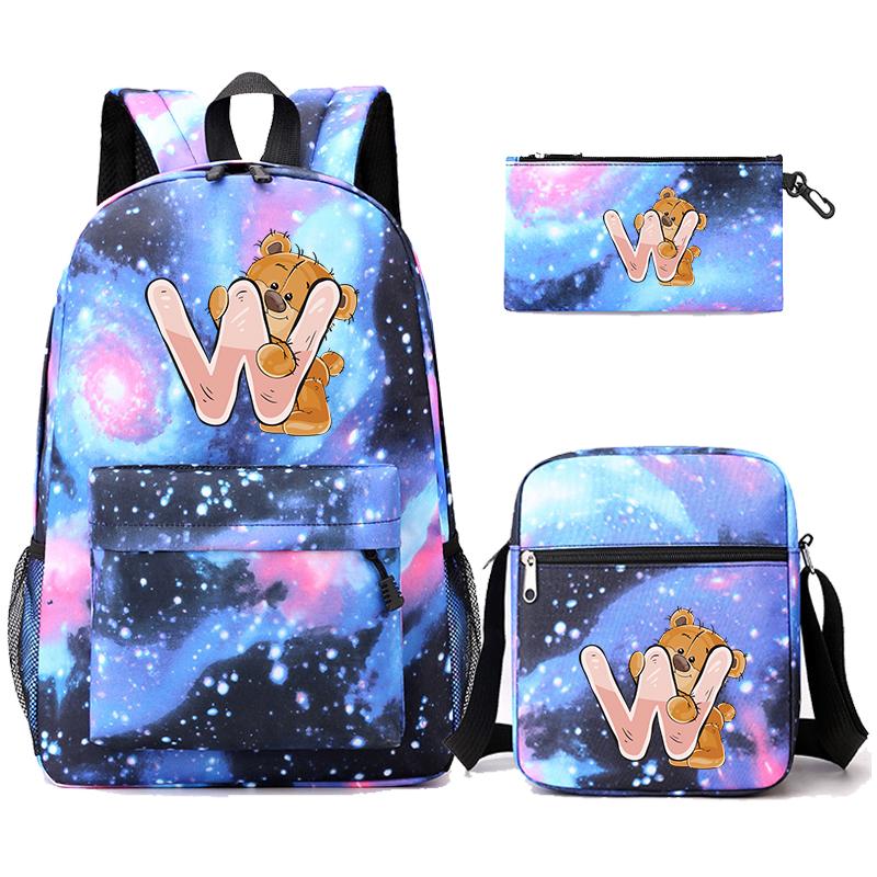 3 шт./компл., рюкзак с 26 английскими буквами, рюкзак для мальчиков и девочек, кавайная сумка на плечо, пенал, студенческая сумка