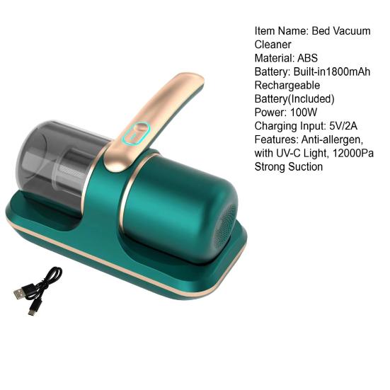 Пылесос для матраса Антиаллергенный пылесос для кровати с УФ-светом 12000 Па Сильное всасывание Ручные беспроводные подушки Простыни Диваны Пылесос