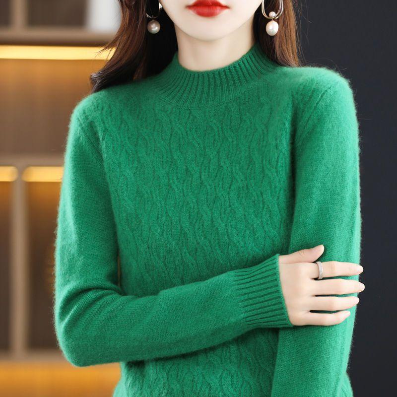 Пуловер, женский свитер с полувысоким воротником, осенне-зимний крученый кашемировый свитер, женский свитер свободной вязки снизу