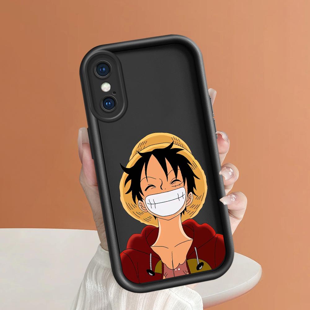 Cartoon Cute Anime Luffy Square Phone Cover for Realme OPPO Reno VIVO Infinix Tecno Oneplus Full Cover Camera Shockproof Protection Rubber Case