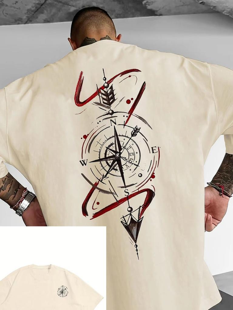 Summer New Unisexs Compass Pattern Printed Tshirt For Unisex Outdoor Short Sleeve Oneck Tees Casual Unisexs Clothing Oversized Tops