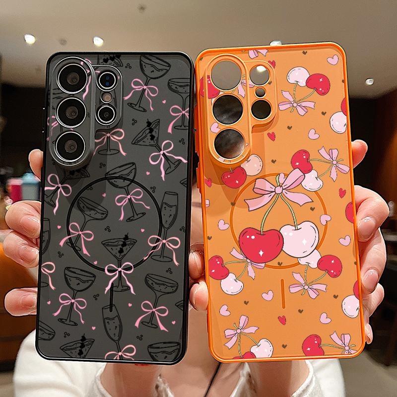 Чехол с магнитным креплением и узором из разноцветных бантиков для Samsung S26 Ultra S25 Edge S24 FE S23 S22 Plus A54 A15 A35 A55 A16 A36 A56 A17 A37 A57 5G Матовый чехол