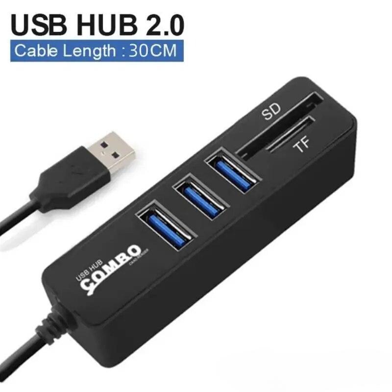 USB 2.0 Хаб 3 порта USB TF SD Картридер Мультипорт ХАБ Мульти разветвитель Адаптер для ПК Компьютера Ноутбука Macbook