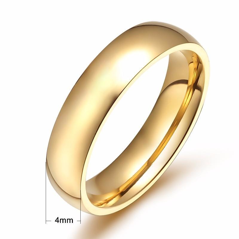 Simple Gold Color Stainless Steel Engagement Rings for Women Men Elegant Thin Wedding Band