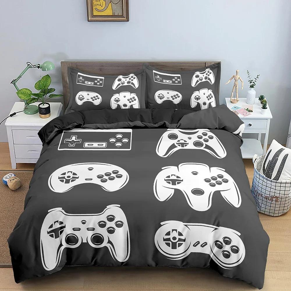 Подростковое одеяло с пододеяльником на тему видеоигр King Gamepad Controller Комплект постельного белья Молодежный игровой комплект постельного белья 3D Полиэстеровая наволочка Инструмент