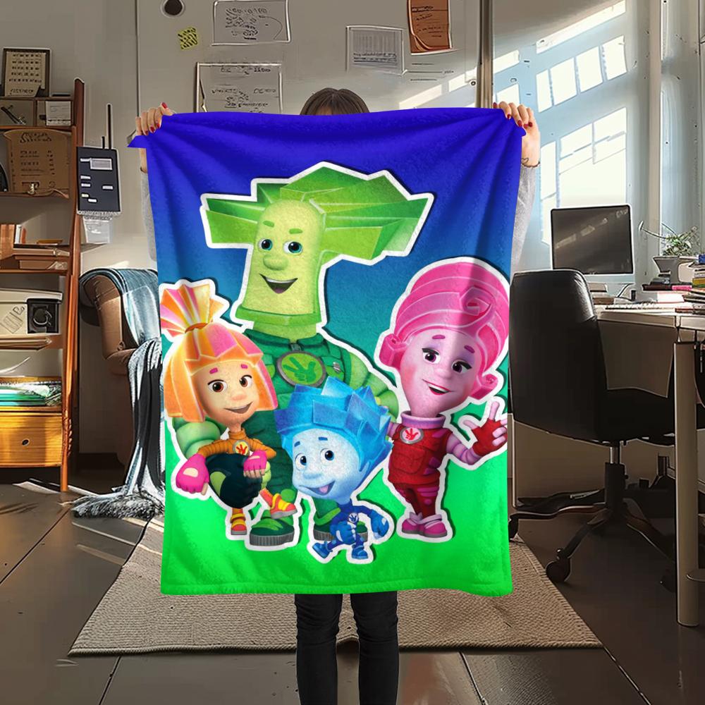 1 шт. Фланелевое одеяло с принтом Фиксиков, Высокое качество, Комфортное для всех сезонов, Декор для дома, Тепло и уют, Идеально для подарков
