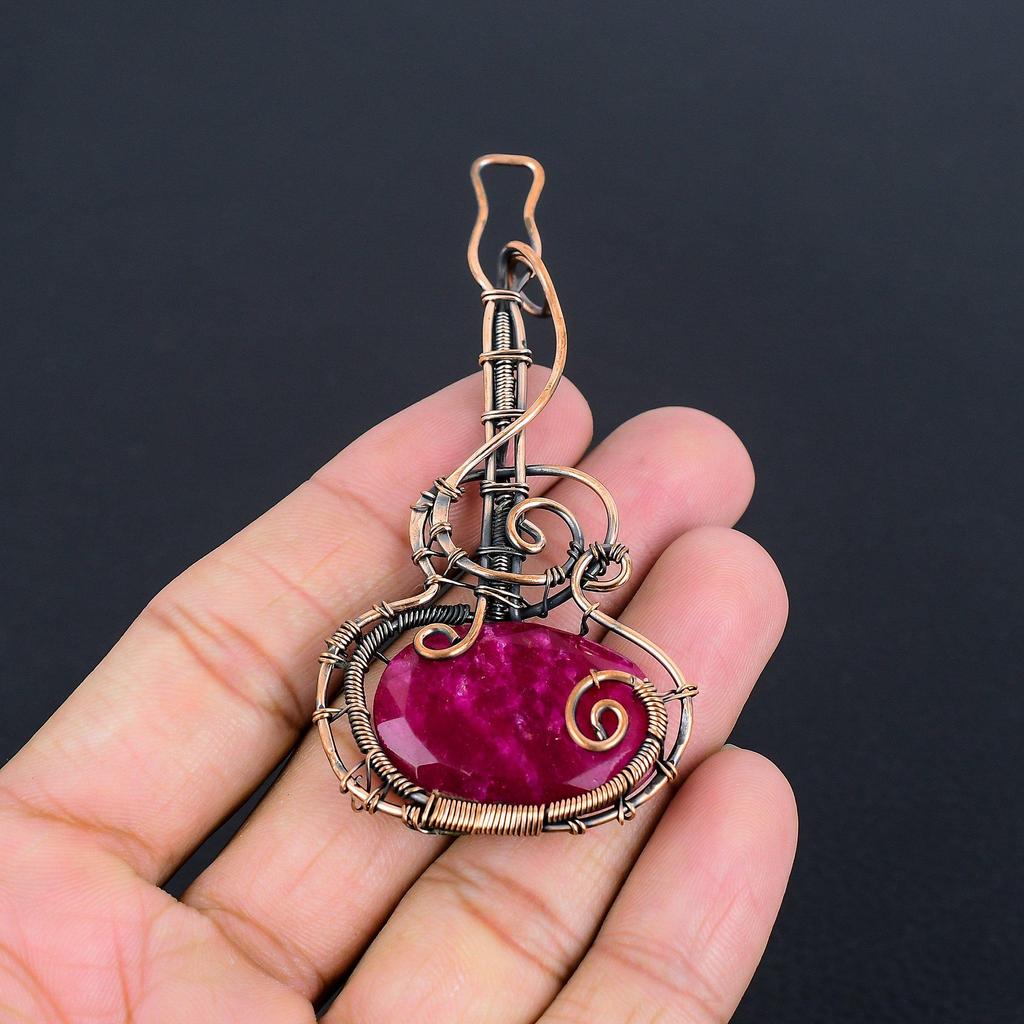 Ruby Jewelry, 999 Copper Wire Wrapped Pendant Handmade Gemstone Jewelry, Gifts For Wife Brand New Pendant
