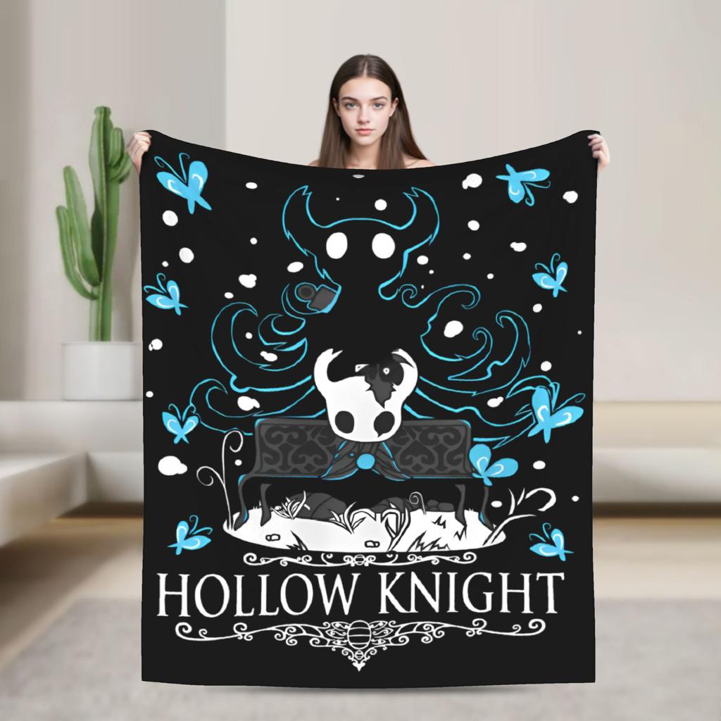 Hollow Knight Silksong Gothic Flannel Throw Fashion Blankets Indie Game for Bedspreads Knitted Fashion Blanket Office Ultra-Soft Multifuncti