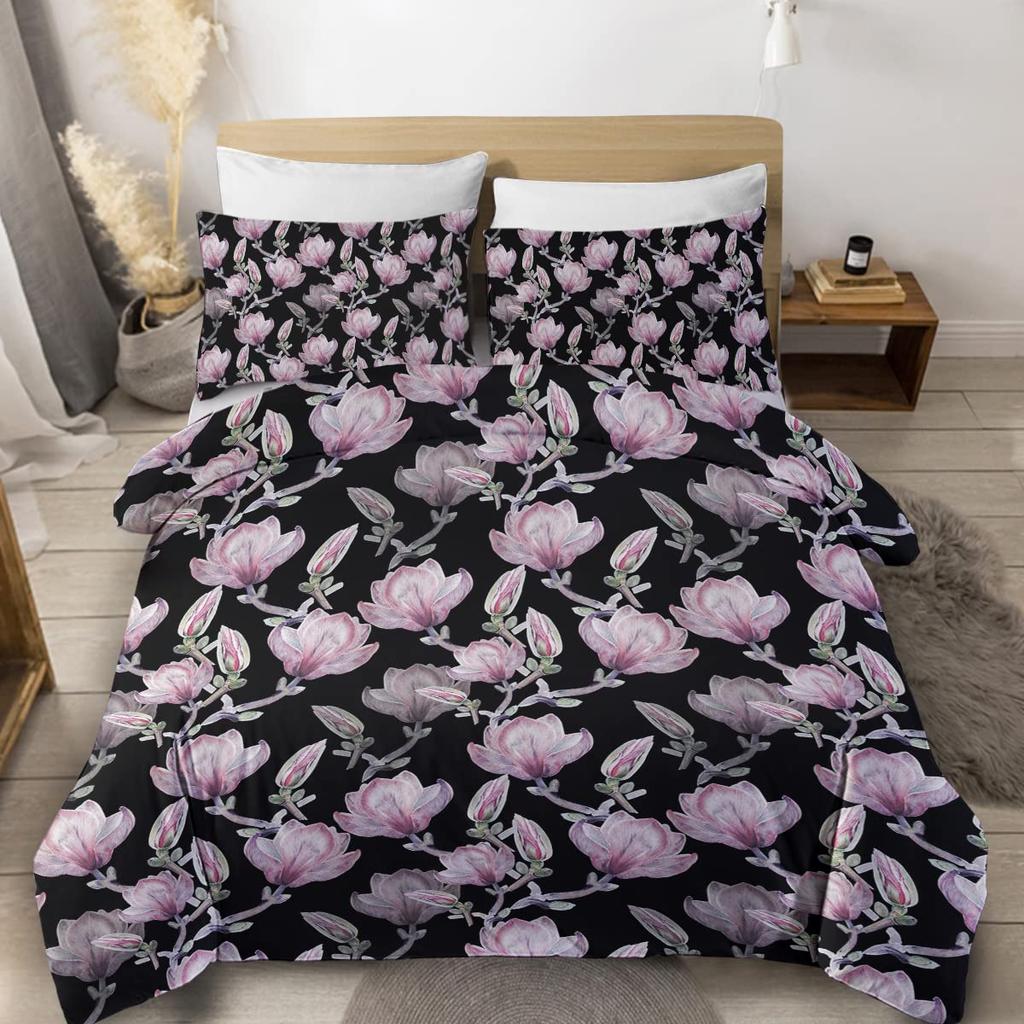 Shabby Chic Floral Duvet Cover Set Vintage Rose Butterfly Pattern Watercolor Flowers Bedding Set 2/3pcs,Botanical Comforter Sets