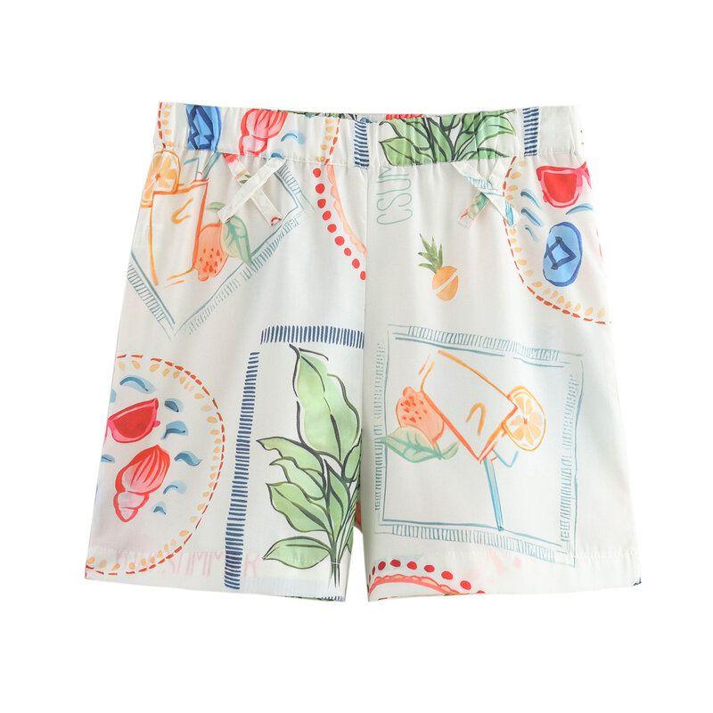 Fashion Wind 2024 New Fall Women's Clothing Stylish Easiest for Match Plant Print Tops Camisole Mid Waist Shorts