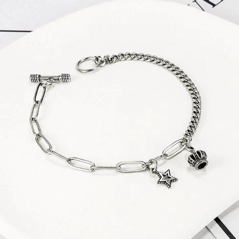 New Trendy Cuban Chain Women Bracelets Classic S925 Silver Crown Pentagram Do Old Bracelet Bangles For Women Luxury Jewelry
