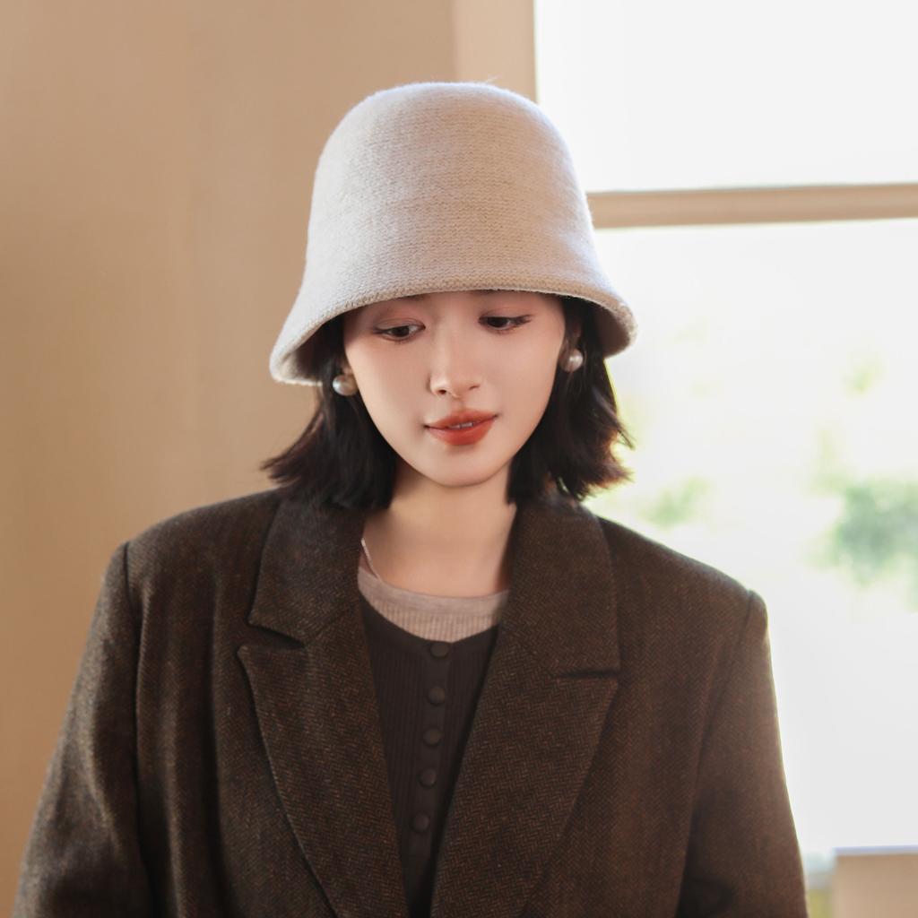 Autumn and Winter Wool Bucket Hat Trendy Versatile Washbasin Hat Women's Knitted Double-sided Foldable Bucket Hat