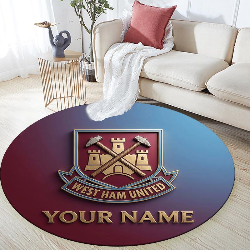 Круглый ковер с индивидуальным именем West Ham United, ковер для гостиной, спальни, дивана, игровой комнаты, нескользящий коврик для пола
