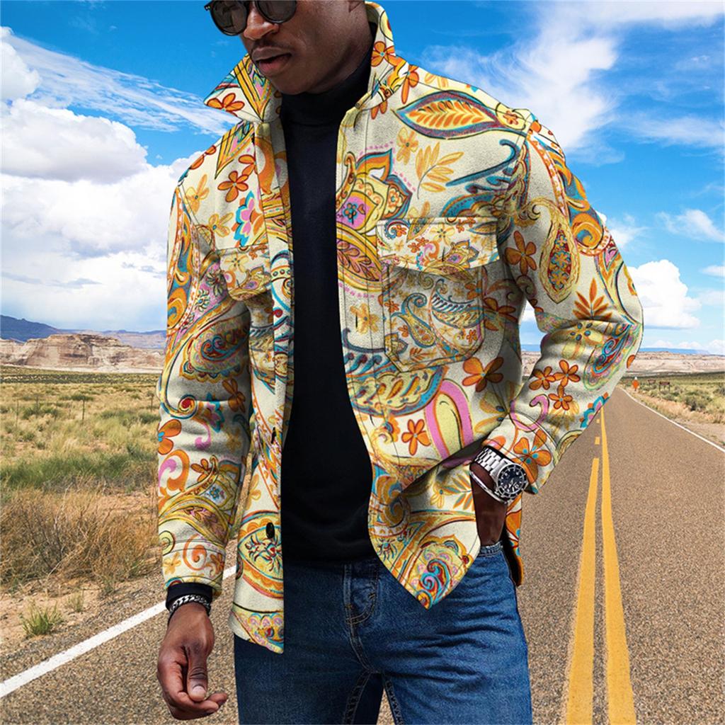 Мужская модная тенденция, повседневная повседневная куртка на пуговицах с длинным рукавом с принтом