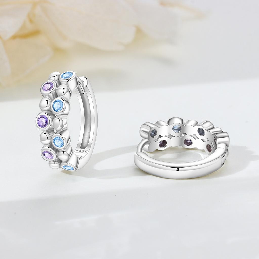 Серьги-кольца из серебра S925 с минималистичным фиолетово-синим цирконом Женские украшения Модные подарки на годовщину