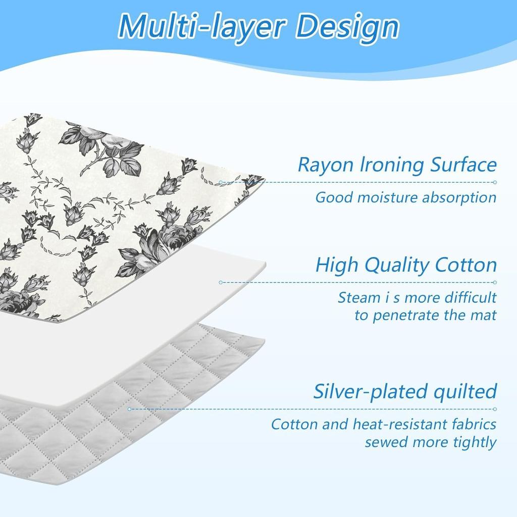Коврик для глажки для стола Портативное дорожное одеяло для глажки Чехлы для гладильной доски Коврик для прессования Подушки для термопресса 27,6x47,2 дюйма Серые цветы