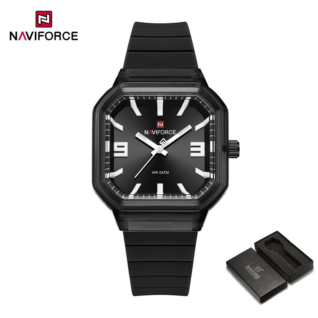Naviforce Оригинальные женские квадратные часы Кварцевые Светящиеся стрелки Простой легкий силиконовый ремешок Водонепроницаемые Женские Повседневные Модные часы NF6108