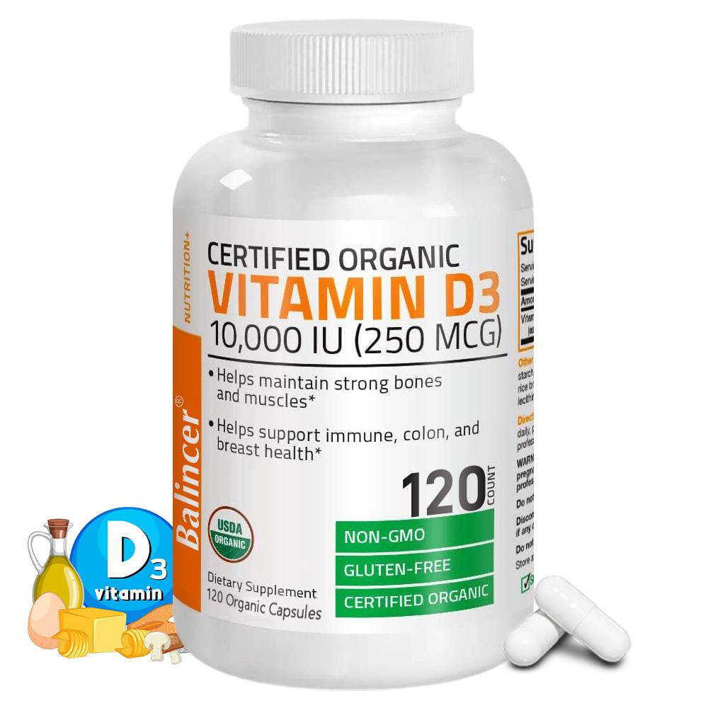 Balincer Organic Vitamin D3 Supplement 10000 IU (250 mcg), 120 Caps