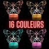 Lampe de chevet 3D led Papillon Hologramme, Veilleuse changement de couleurs 16, Lampe tactile bureau et chambre Enfant, ambiance