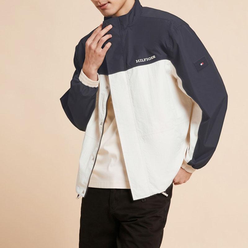 Tommy Hilfiger Водонепроницаемая куртка для кемпинга и пешего туризма, с цветовыми блоками, воротником-стойкой, приталенная, унисекс, сине-белая MW0MW31650-AC0