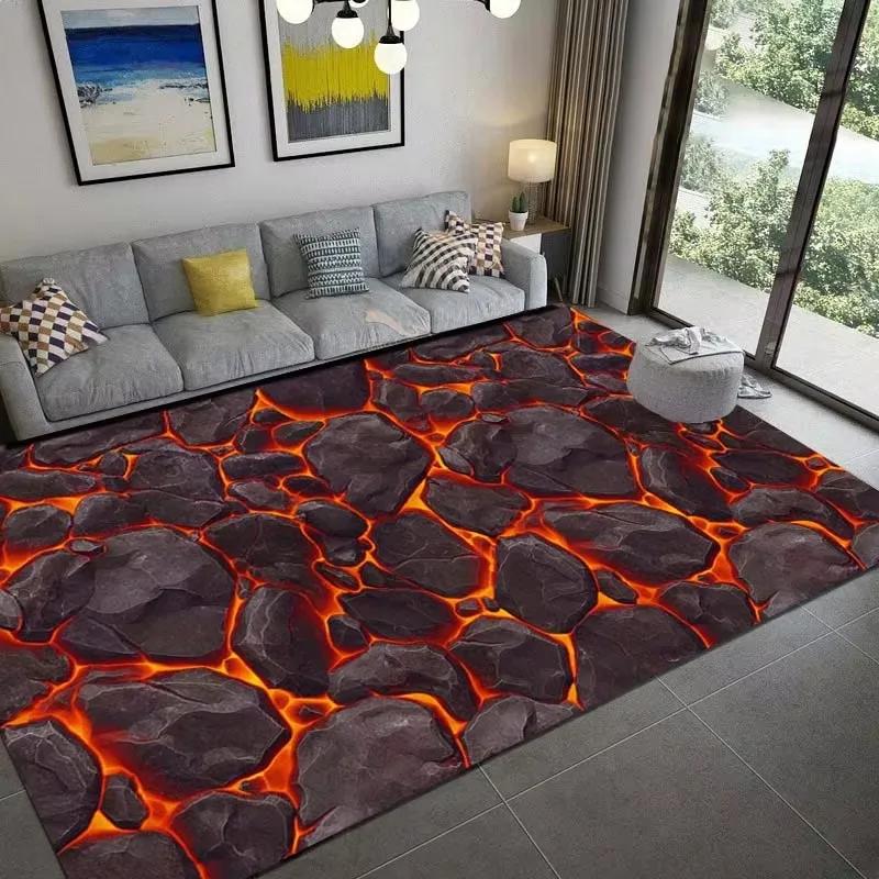 Большой 3D ковер на тему вулкана и магмы, ковер в огненном стиле, вдохновленный лавой, для спальни, гостиной, нескользящий коврик для детской игровой комнаты, прикроватный коврик