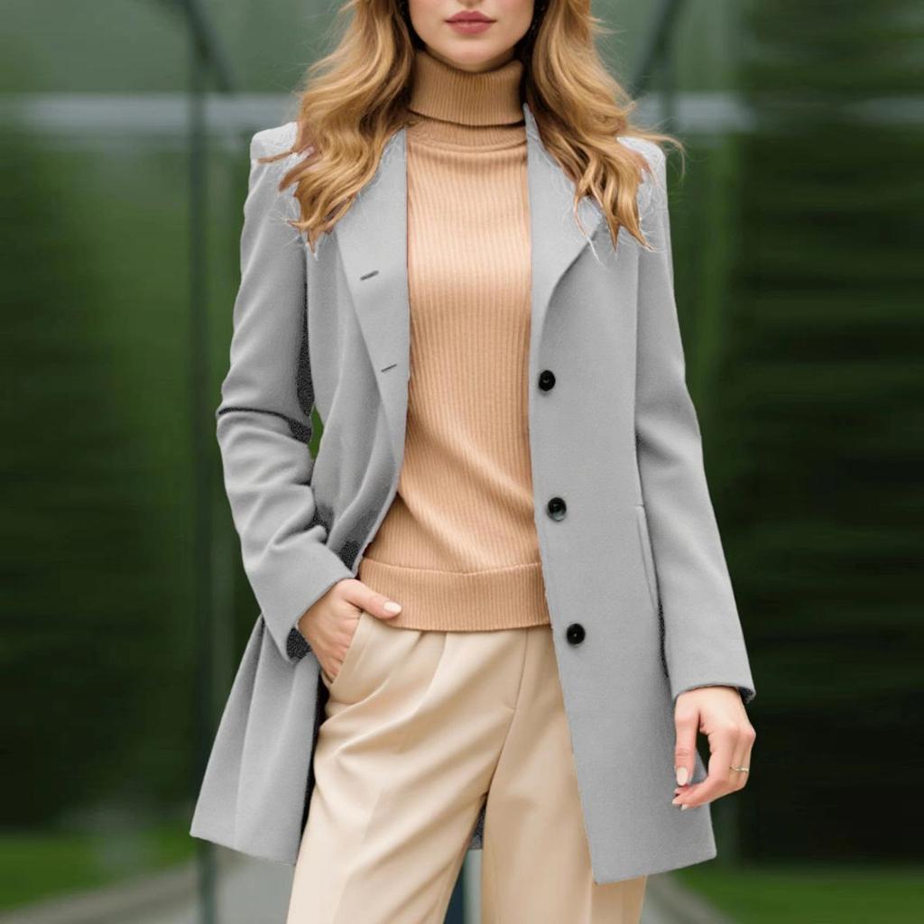 Coats For Women Elegant Single Breasted Mid Length Wool Coat Long Sleeve Outwear Overcoat