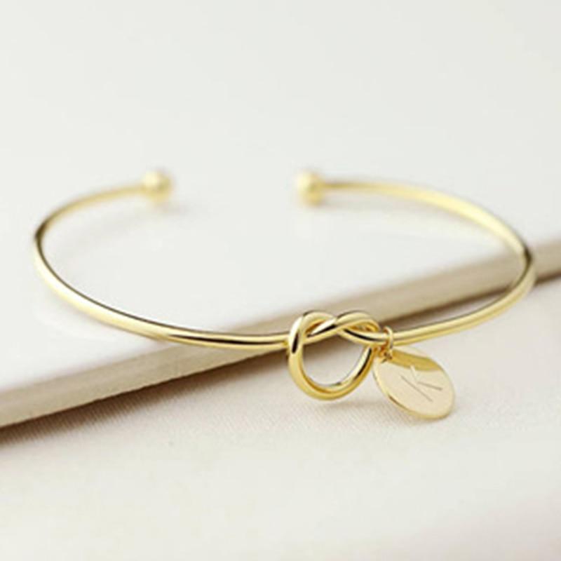 Fashion Name Female Jewelry Initial Alloy Letter Charm Bracelets For Women Girls Rose Gold Bow-knot Bracelets Bangles