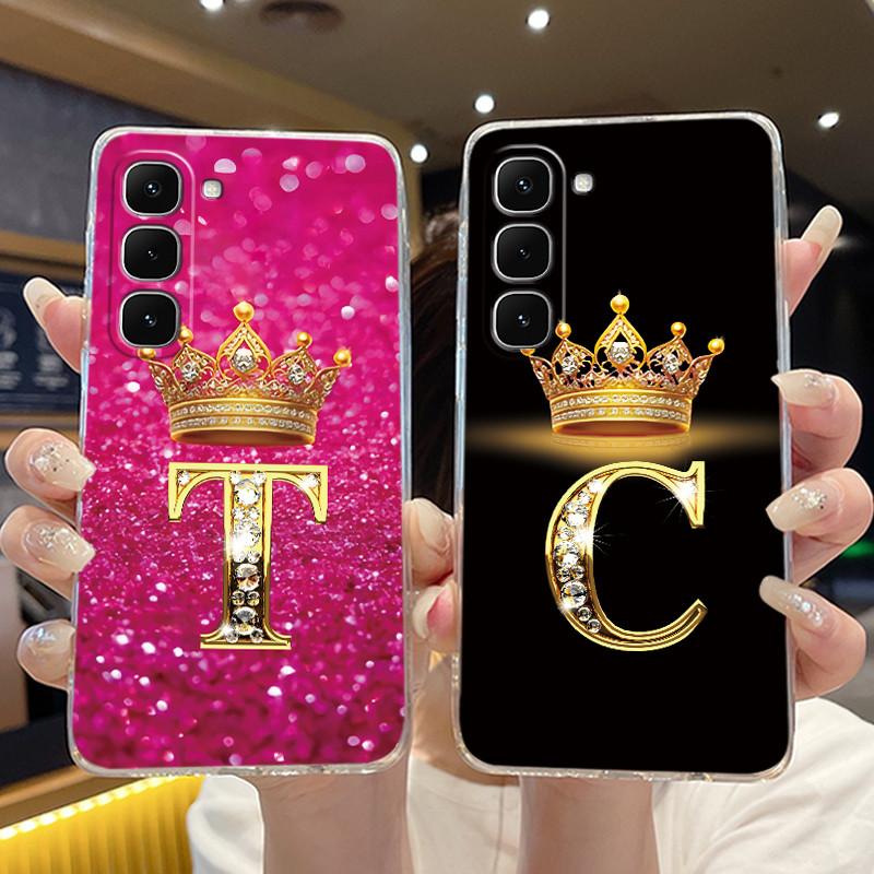 Phone Case For Infinix Hot 70 Bumper Transparent TPU Shockproof Soft Casing Luxury Initial Letter With Crown Couple Shell