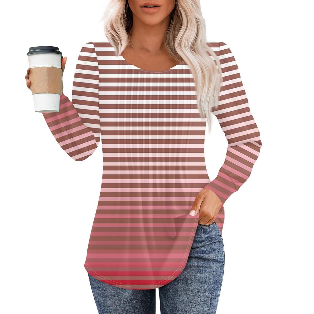 Рубашки с длинным рукавом для женщин, топы, нарядные повседневные блузки, плиссированные топы-туники с круглым вырезом