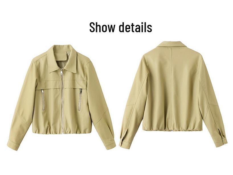 Женская модная куртка из ПУ кожи с лацканами - Коллекция Весна 2025, Короткое пальто