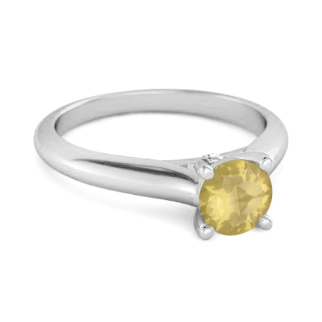 Lemon Quartz Round Solitaire Ring - 925 Sterling Silver