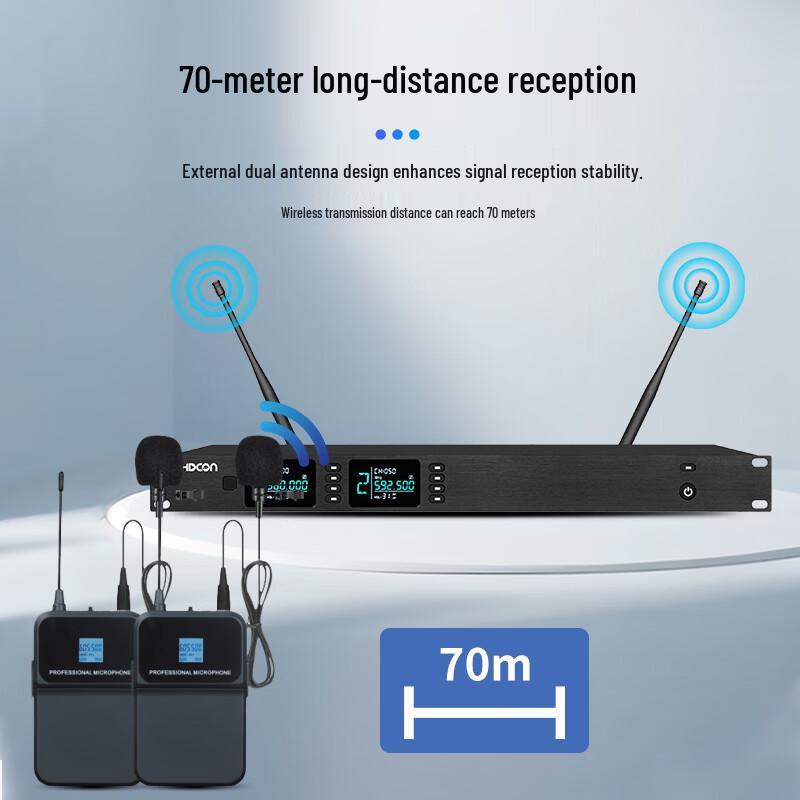 HDCON HT-P220LJ Двойная беспроводная UHF-петличная микрофонная система (Китайская версия)