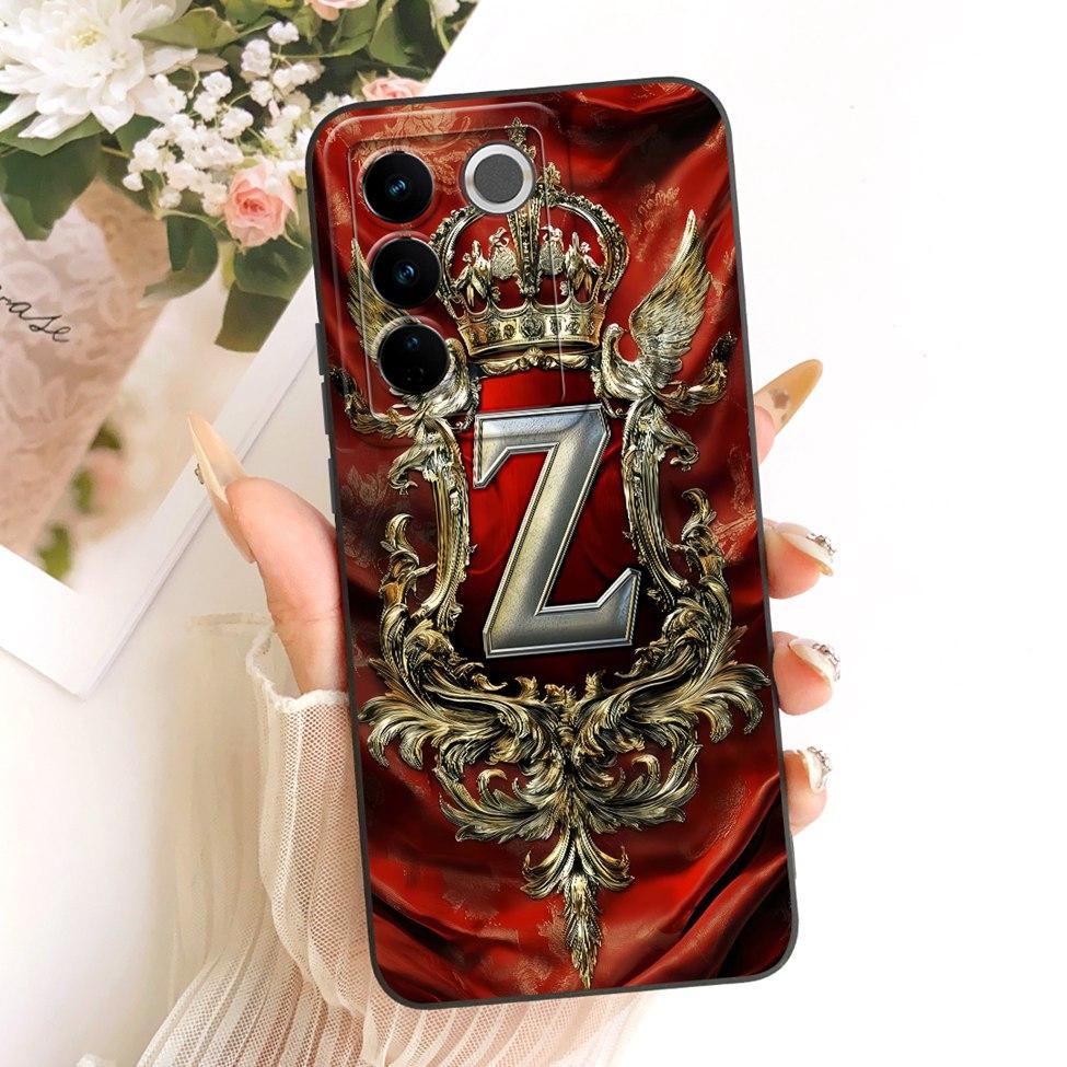 Чехол для телефона VivoV27e V2237 Чехол для Vivo V27e Роскошный Силиконовый чехол с 2D рисунком Корона Буквы от A до Z Крутой