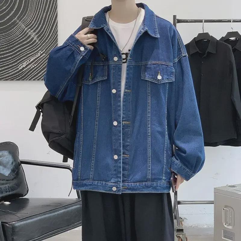 Мужская синяя джинсовая куртка в стиле ретро - модный повседневный японский стиль на весну/осень