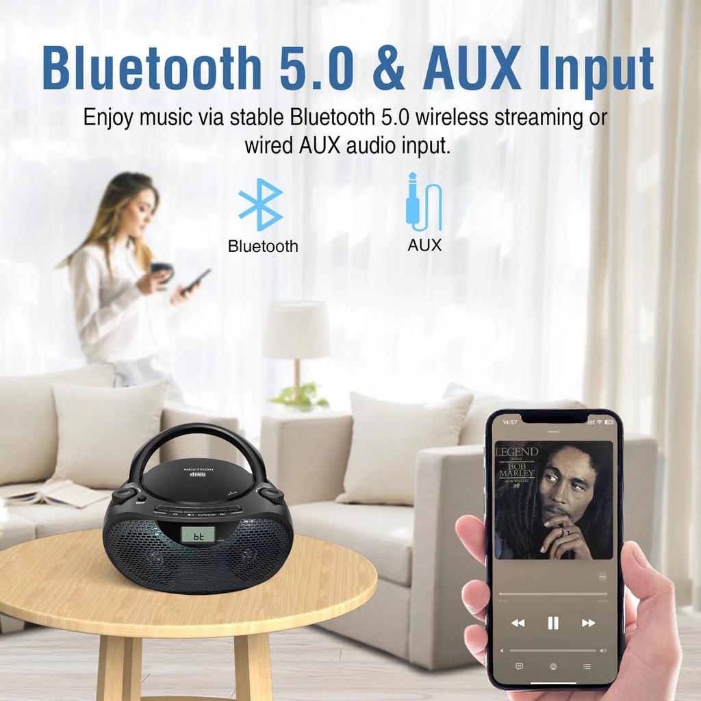 Portable Stereo CD Player Boombox with AM/FM Radio Bluetooth Speaker Player USB Playback